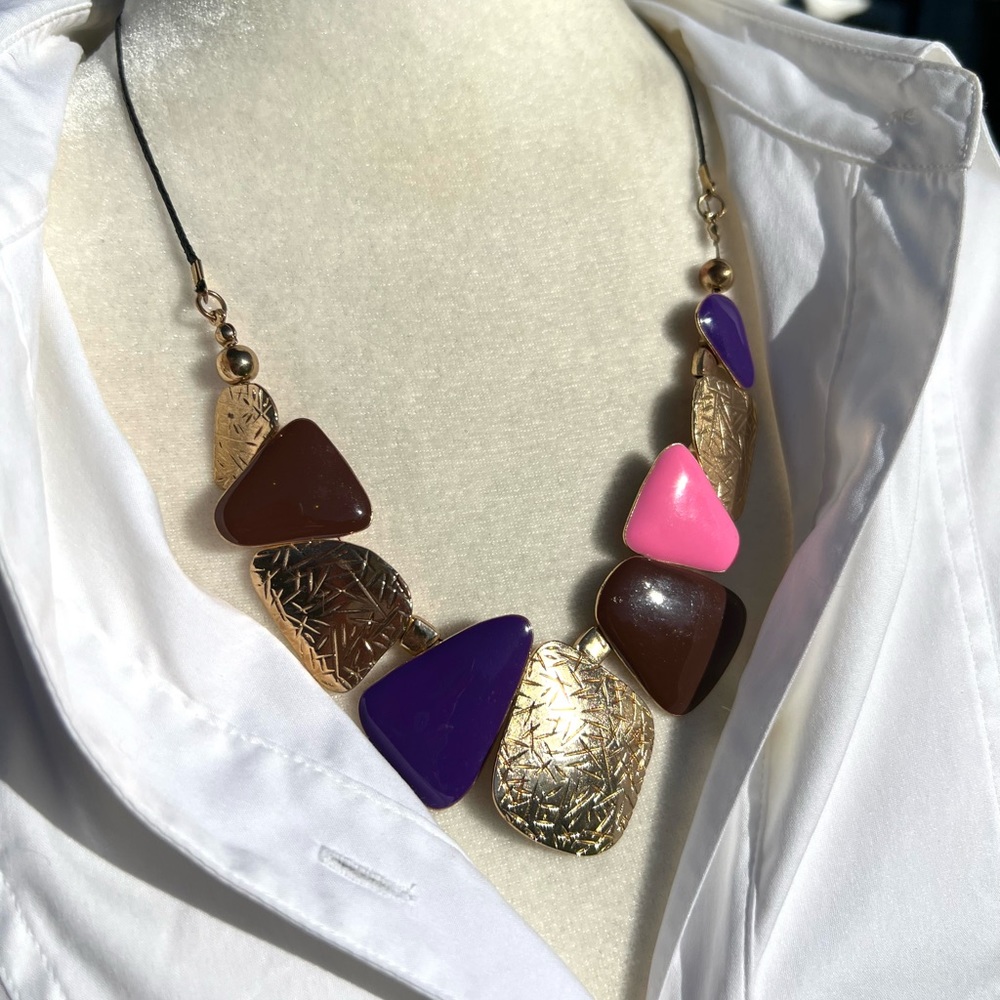 Multicolor Enamel Statement Necklace - image 5